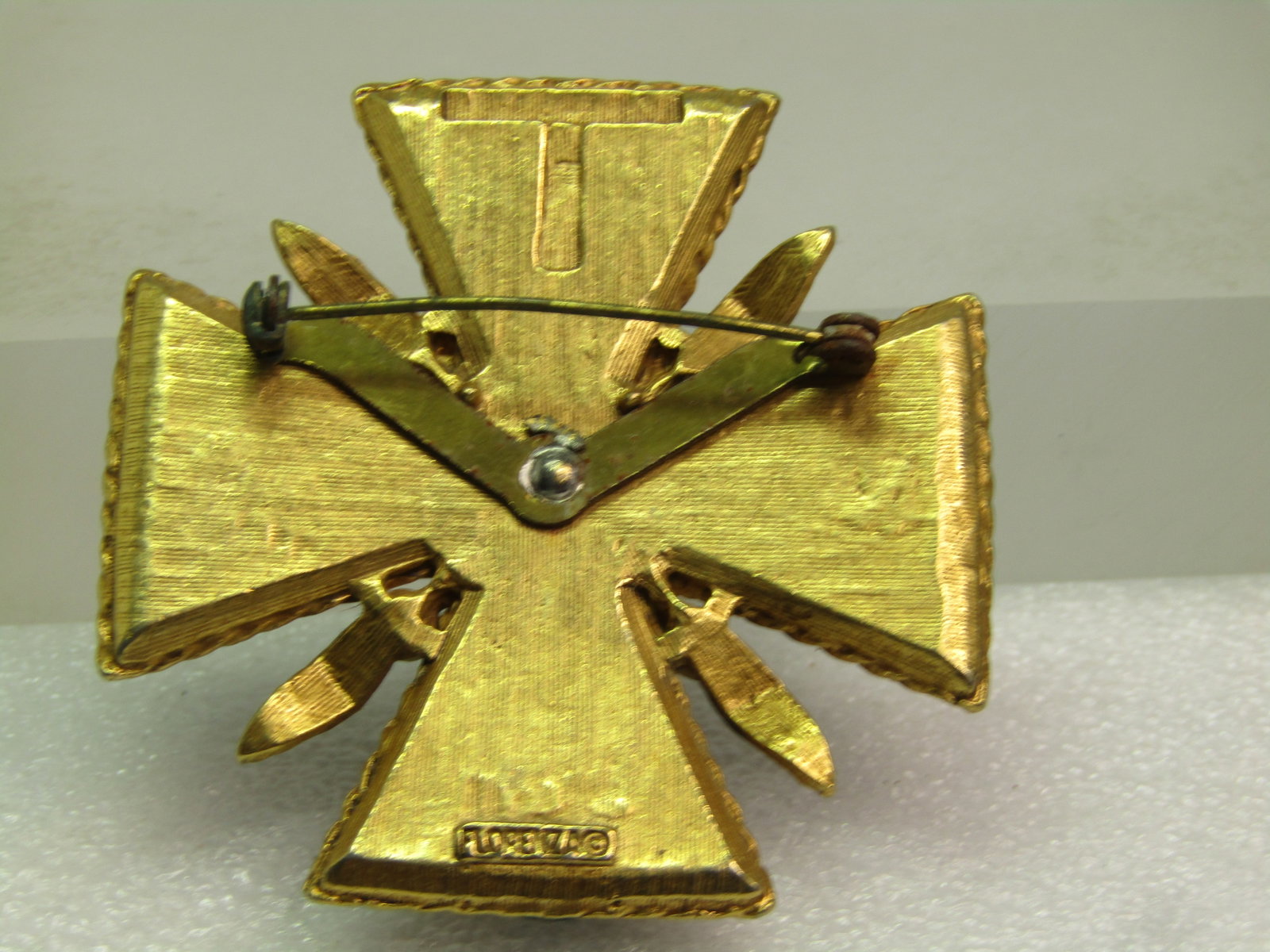 Vintage Florenza Maltese Cross Brooch, Faux Turquoise/Pearl, 1950's-1960's - 4
