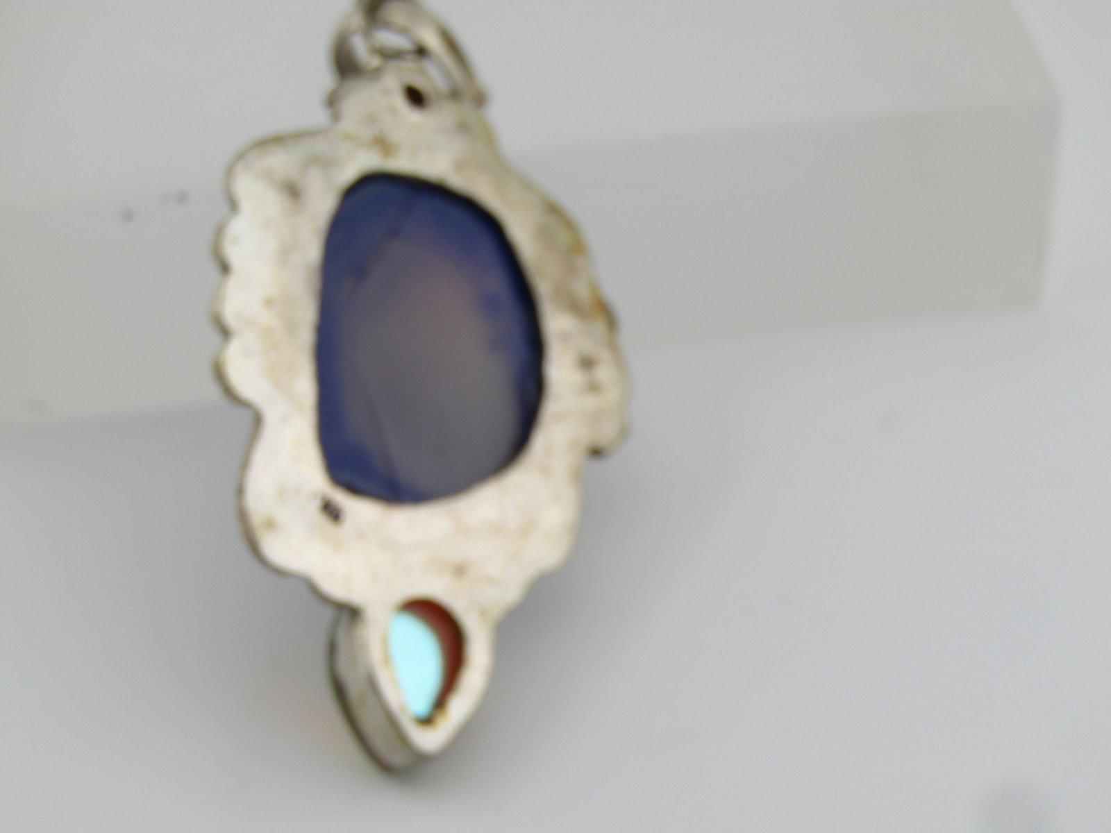 Silver Plated Glass and Stone Pendant - Chunky/Southwestern Vibe, 1980's-1990's - 3