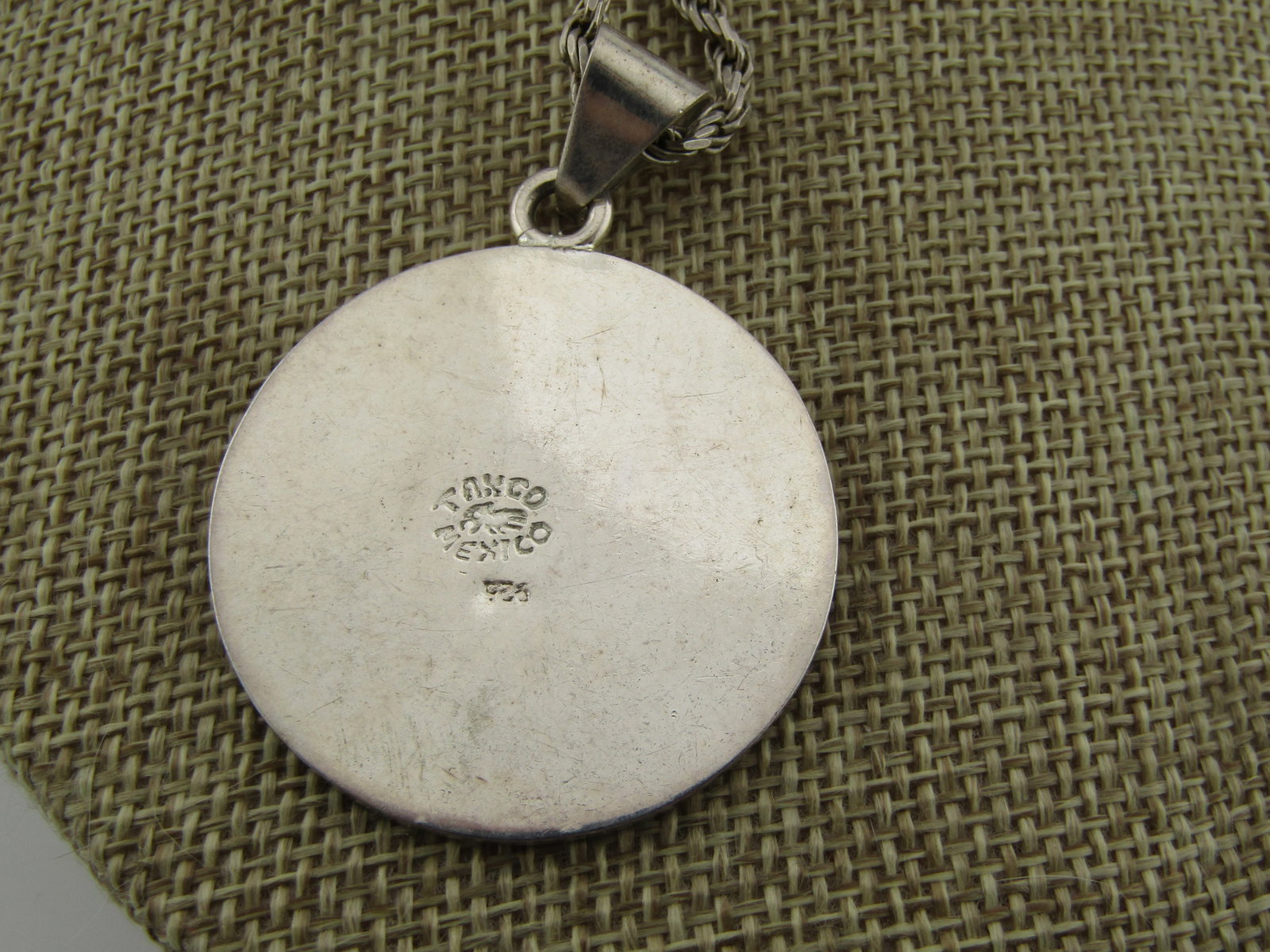 Vintage Sterling Rope Chain with Zodiac /Aztec Sun Pendant, 20", 1980's-1990's - 5