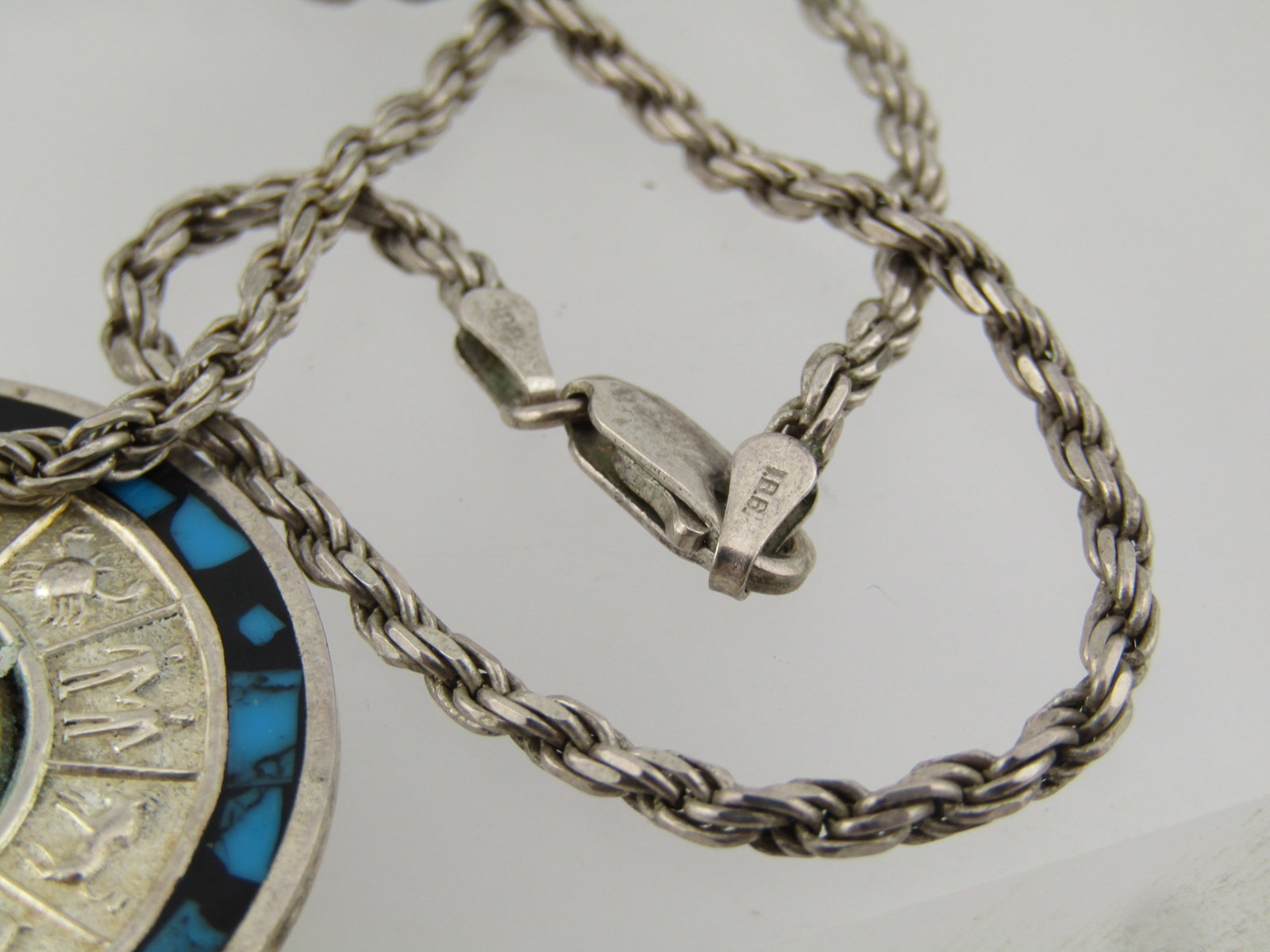 Vintage Sterling Rope Chain with Zodiac /Aztec Sun Pendant, 20", 1980's-1990's - 7