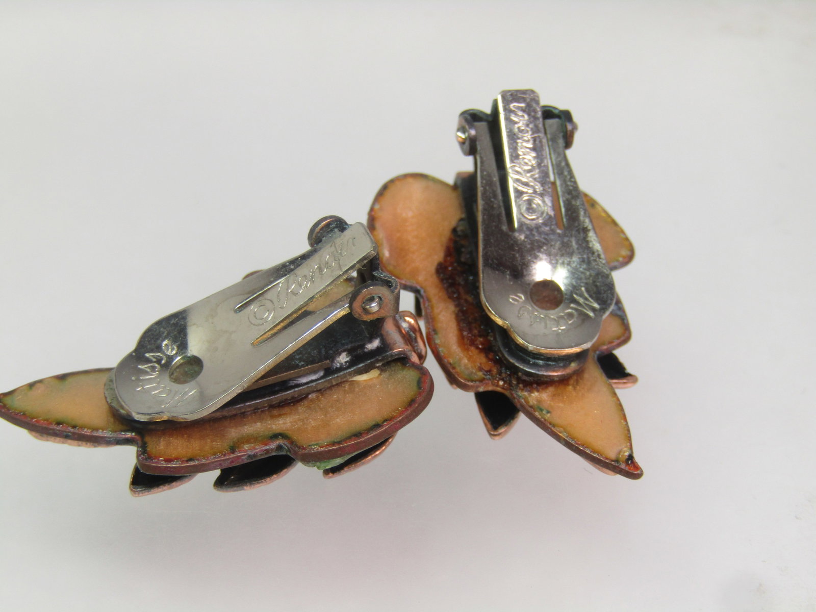 Vintage Copper Enameled Leaf Earrings. Clip, Signed Renoir, 1950's-1960's - 4