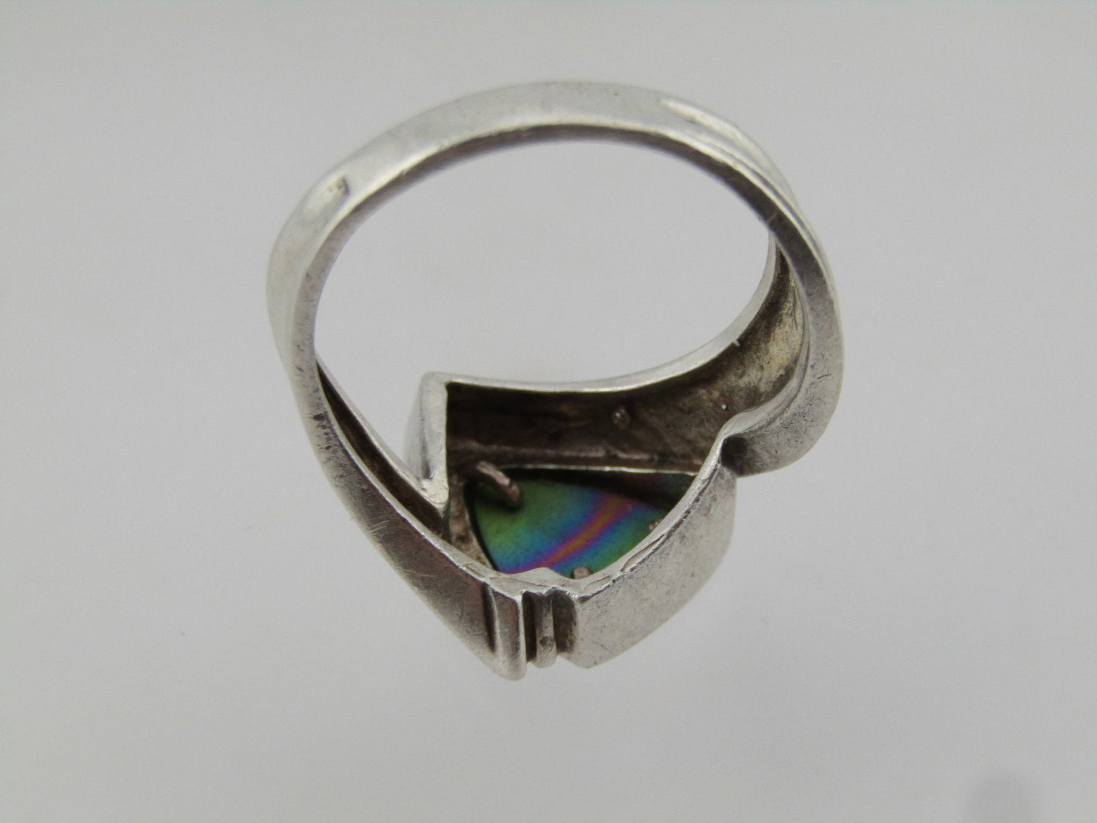 Vintage Sterling and Niobium Rainbow Shield Ring, Sz. 10.5, Unisex, Signed - 4