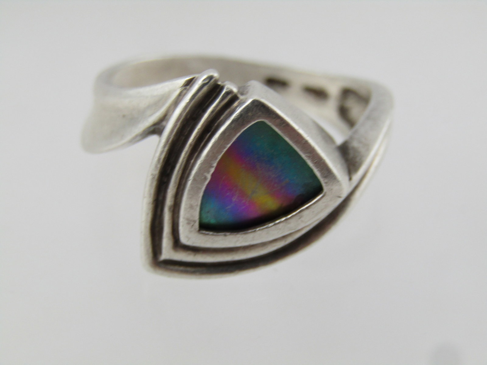 Vintage Sterling and Niobium Rainbow Shield Ring, Sz. 10.5, Unisex, Signed - 5