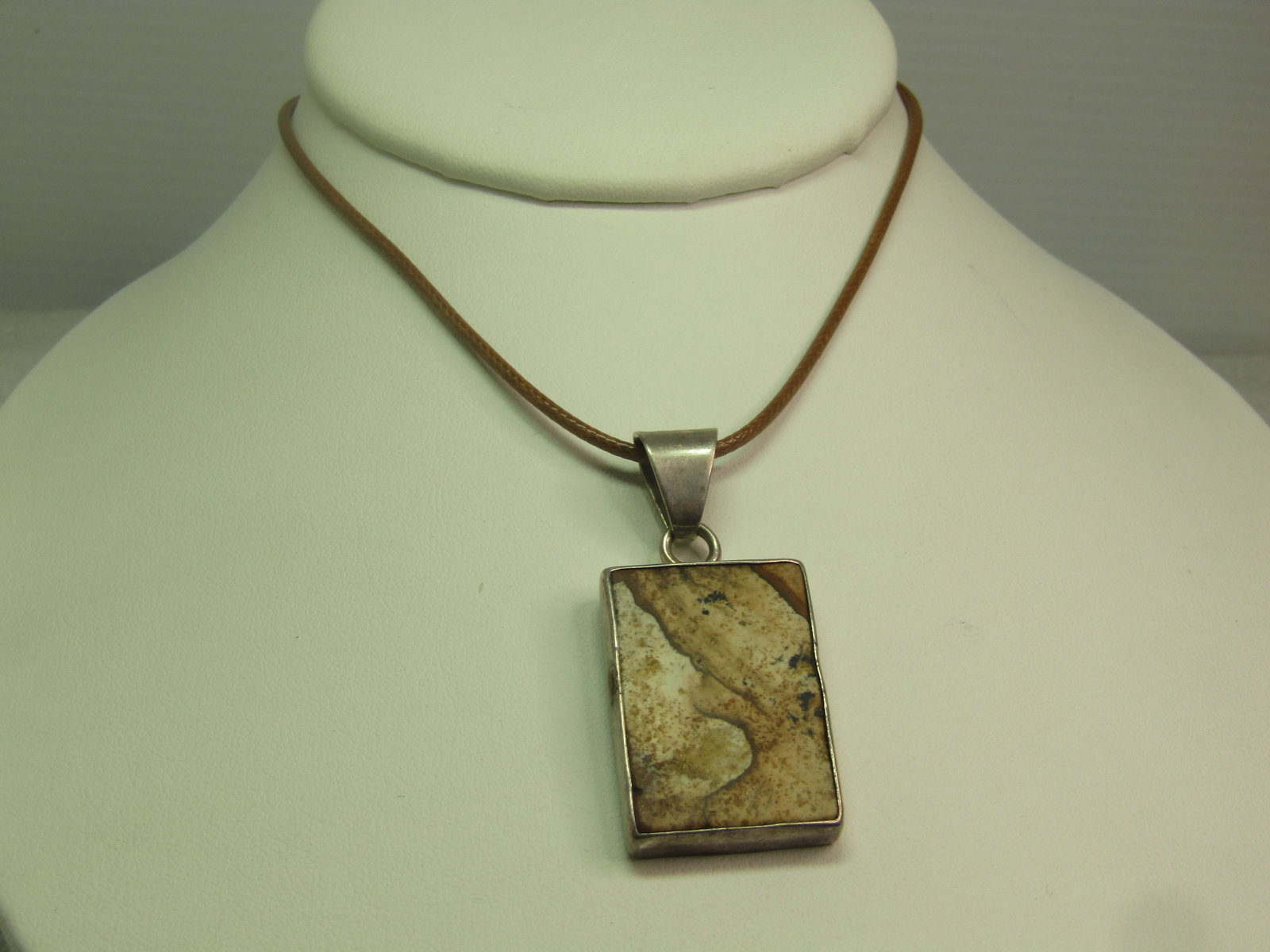 Vintage Sterling Agate Brooch on 20" Cord Necklace, 1990's, Southwestern Vibe - 2