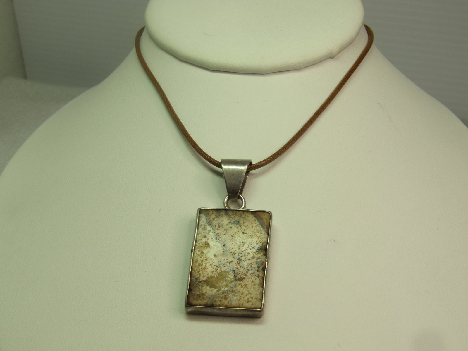 Vintage Sterling Agate Brooch on 20" Cord Necklace, 1990's, Southwestern Vibe - 3