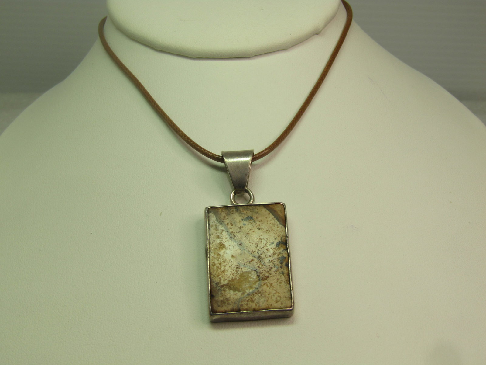 Vintage Sterling Agate Brooch on 20" Cord Necklace, 1990's, Southwestern Vibe - 4