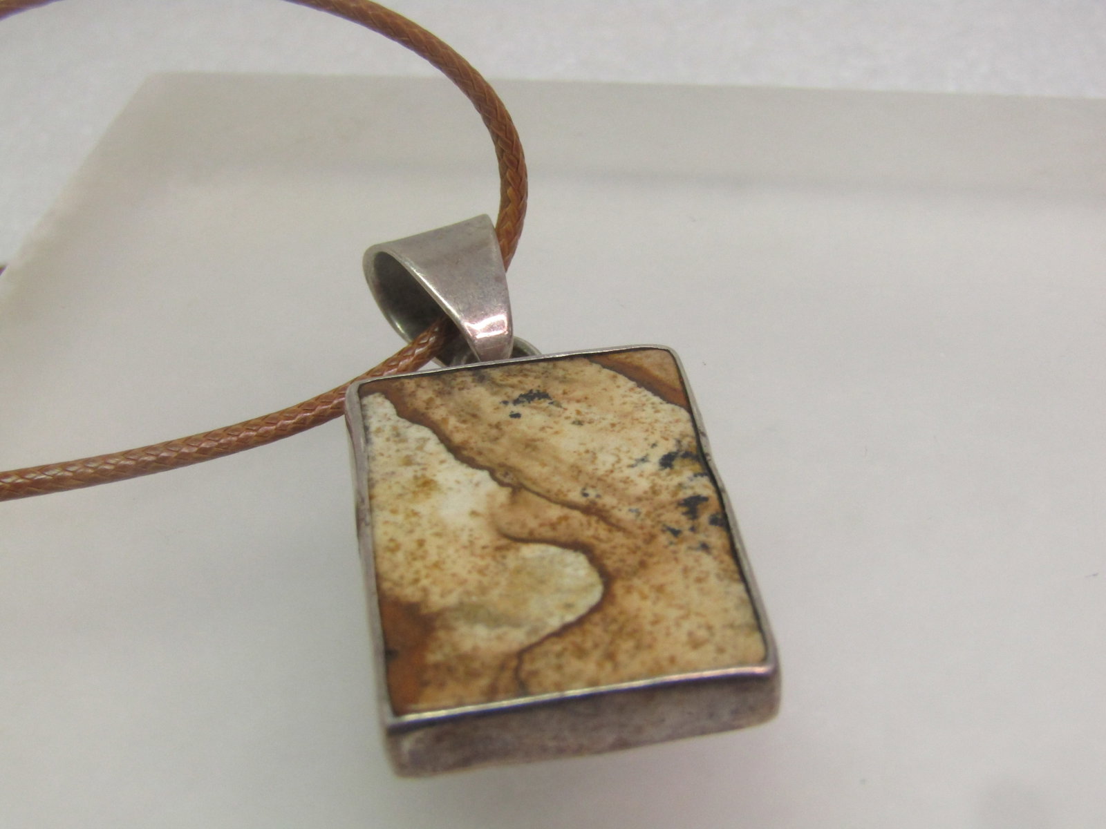 Vintage Sterling Agate Brooch on 20" Cord Necklace, 1990's, Southwestern Vibe - 7