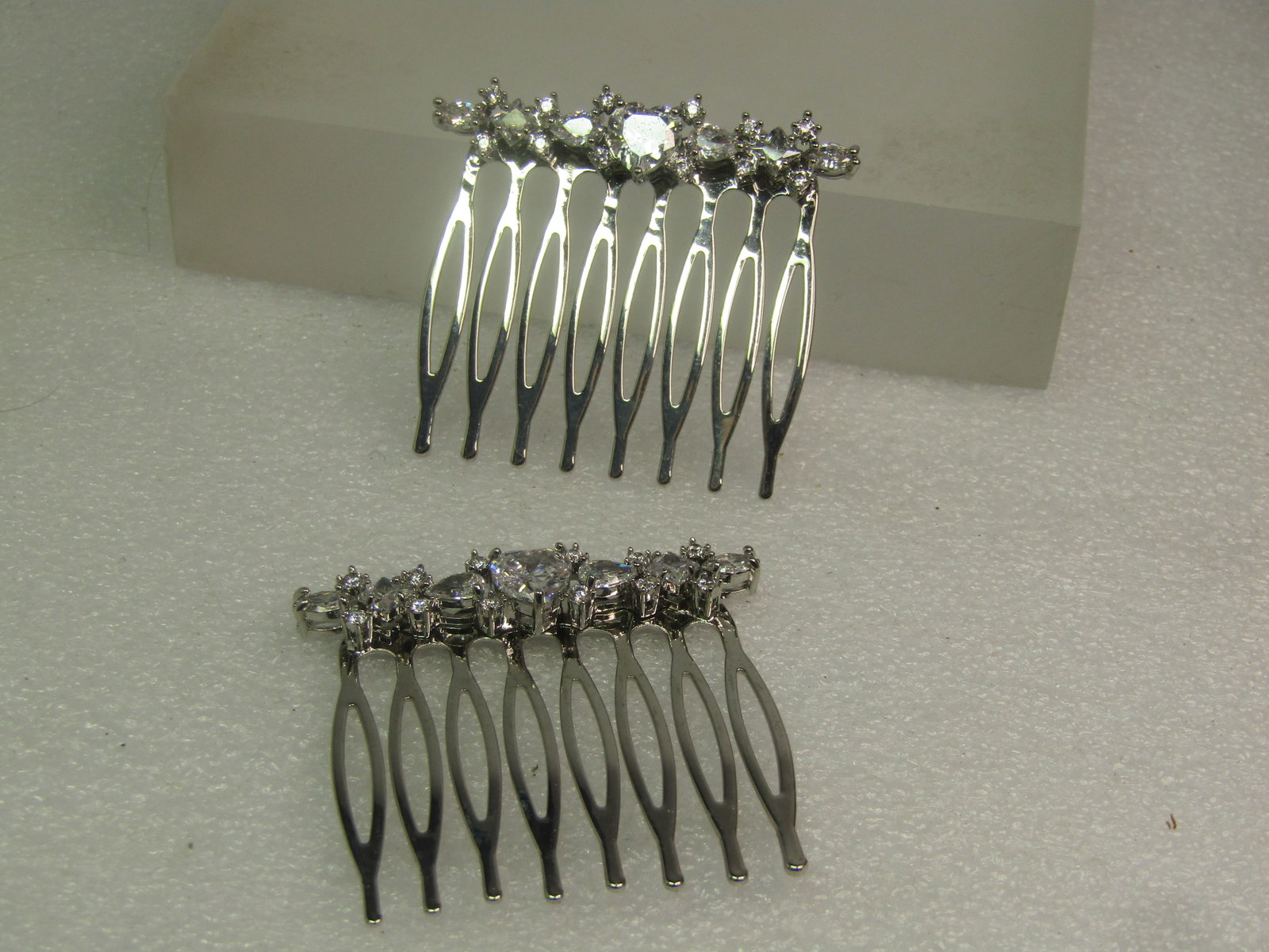 Vintage Rhinestone Hair Combs, Pair, Clear Rhinestones, 1980's - 2