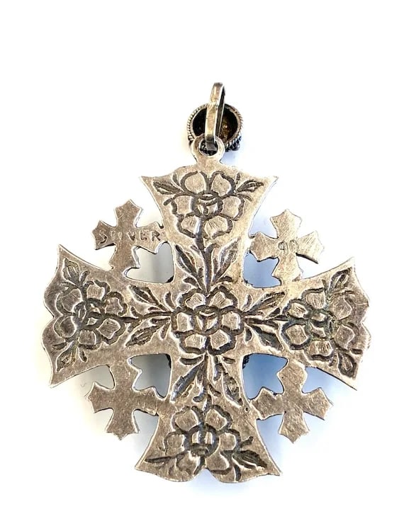 Vintage Sterling Silver Ornate Jerusalem Cross Pendant - 6