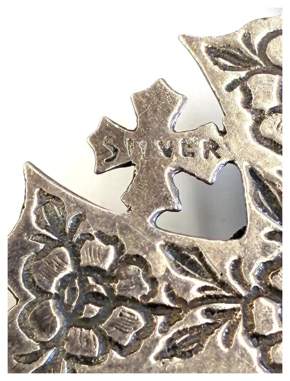 Vintage Sterling Silver Ornate Jerusalem Cross Pendant - 7