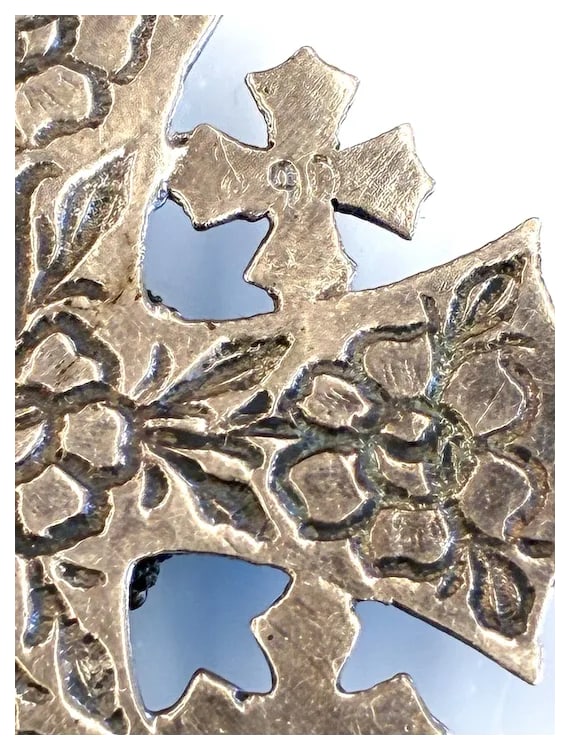 Vintage Sterling Silver Ornate Jerusalem Cross Pendant - 8