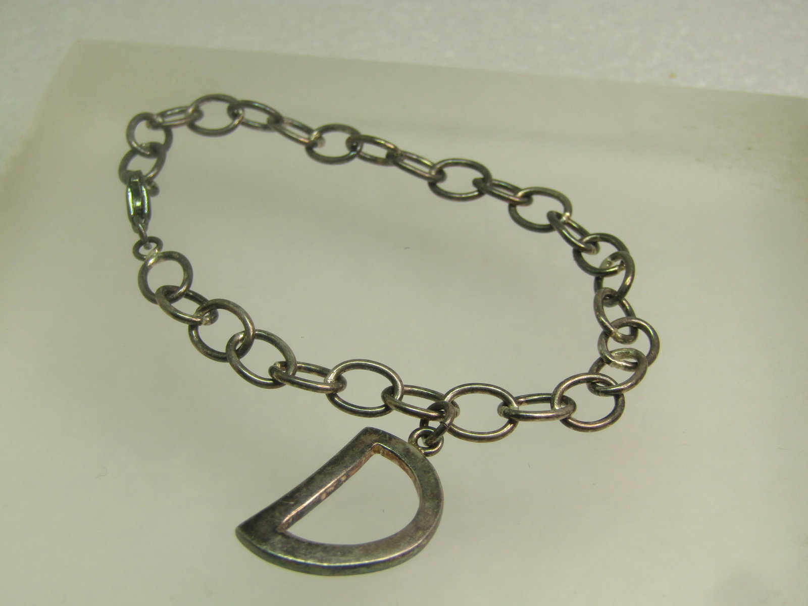 Vintage Sterling Bracelet with D Charm, 7", Signed M, 1980's-1990's - 2