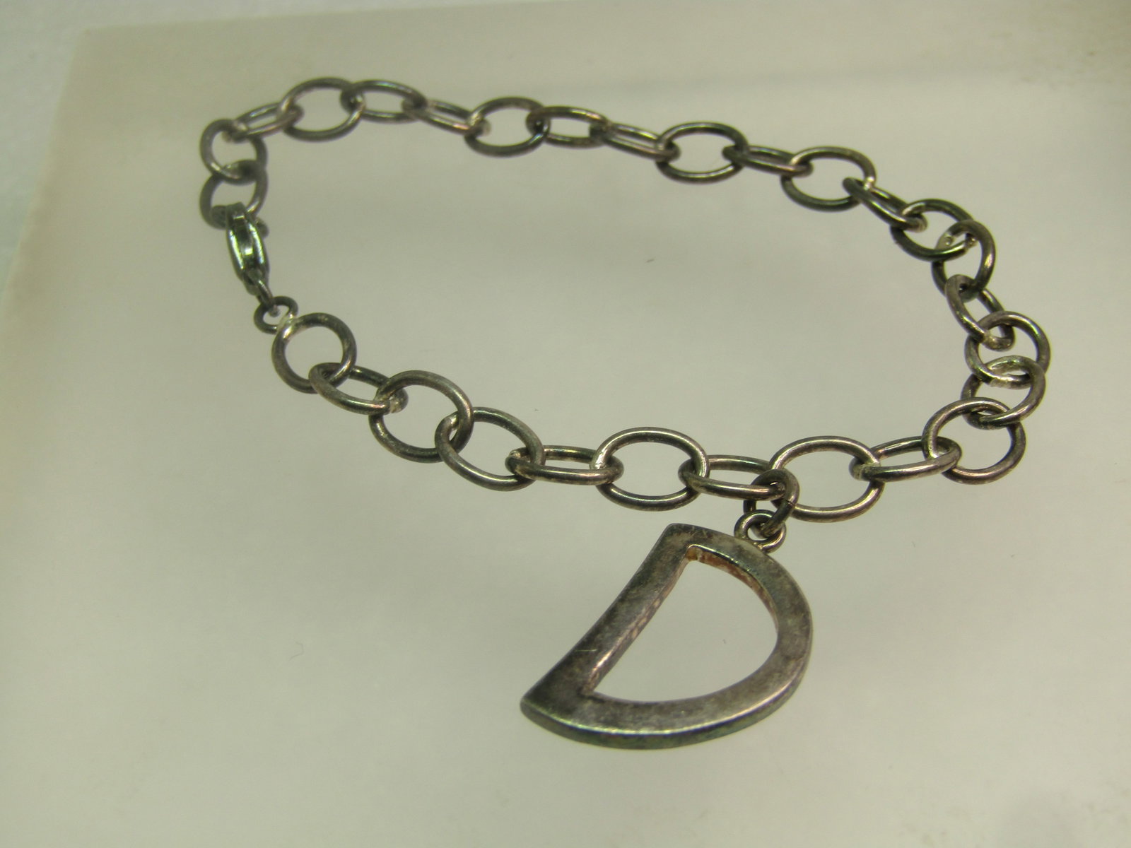 Vintage Sterling Bracelet with D Charm, 7", Signed M, 1980's-1990's - 3