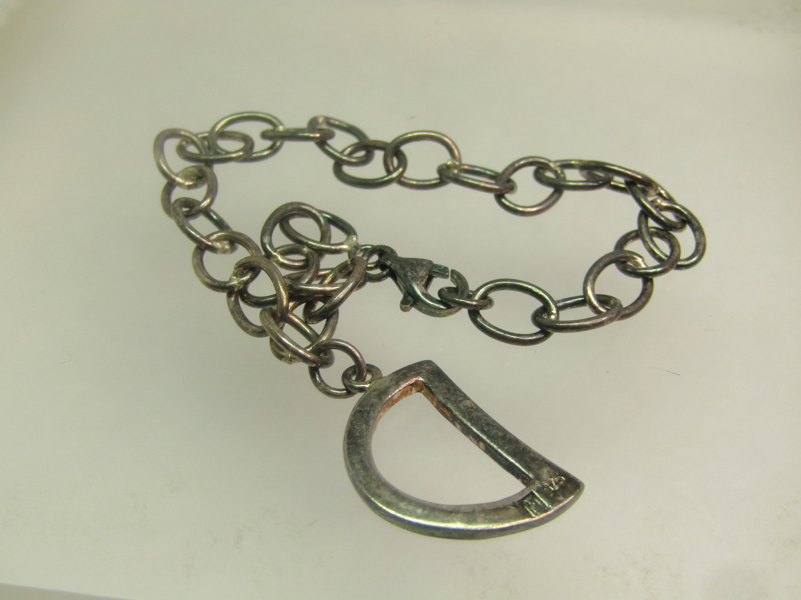 Vintage Sterling Bracelet with D Charm, 7", Signed M, 1980's-1990's - 4