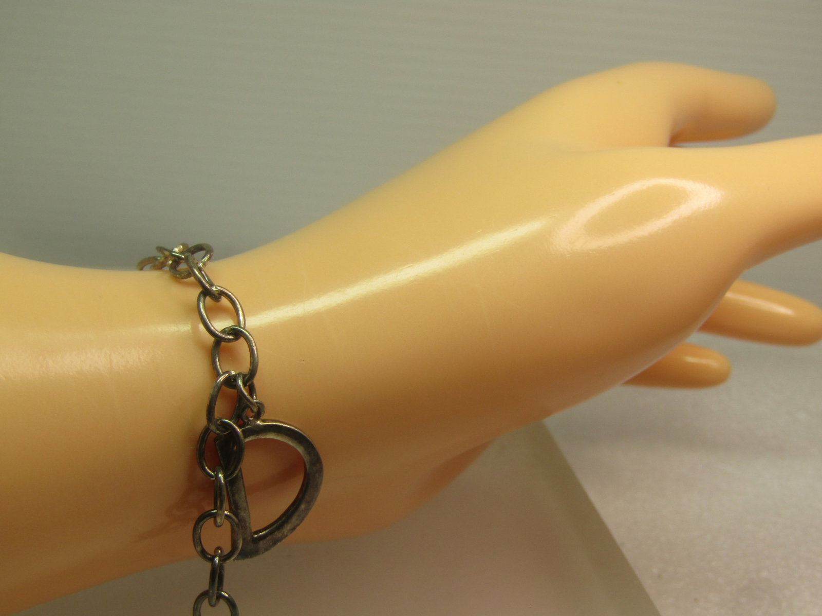 Vintage Sterling Bracelet with D Charm, 7", Signed M, 1980's-1990's - 5