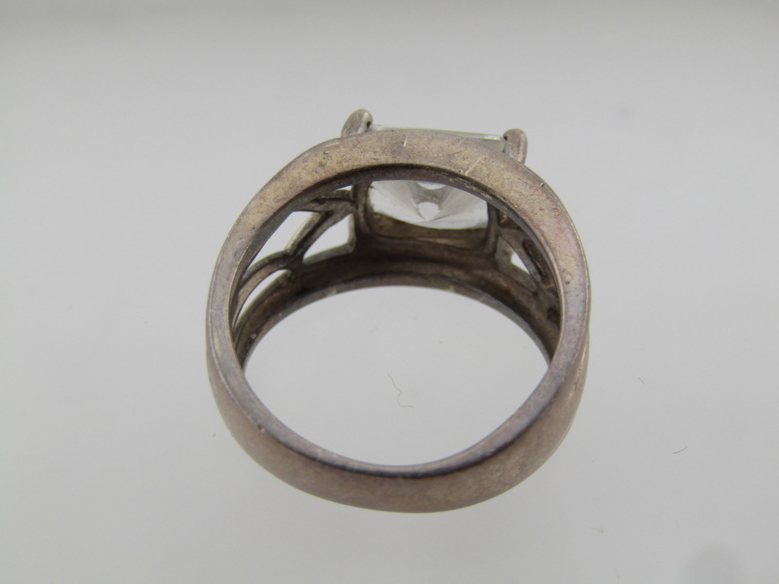 Vintage Sterling Rectangular Clear Stone Ring, Sz. 6, Wide, 1970's-1980's - 4