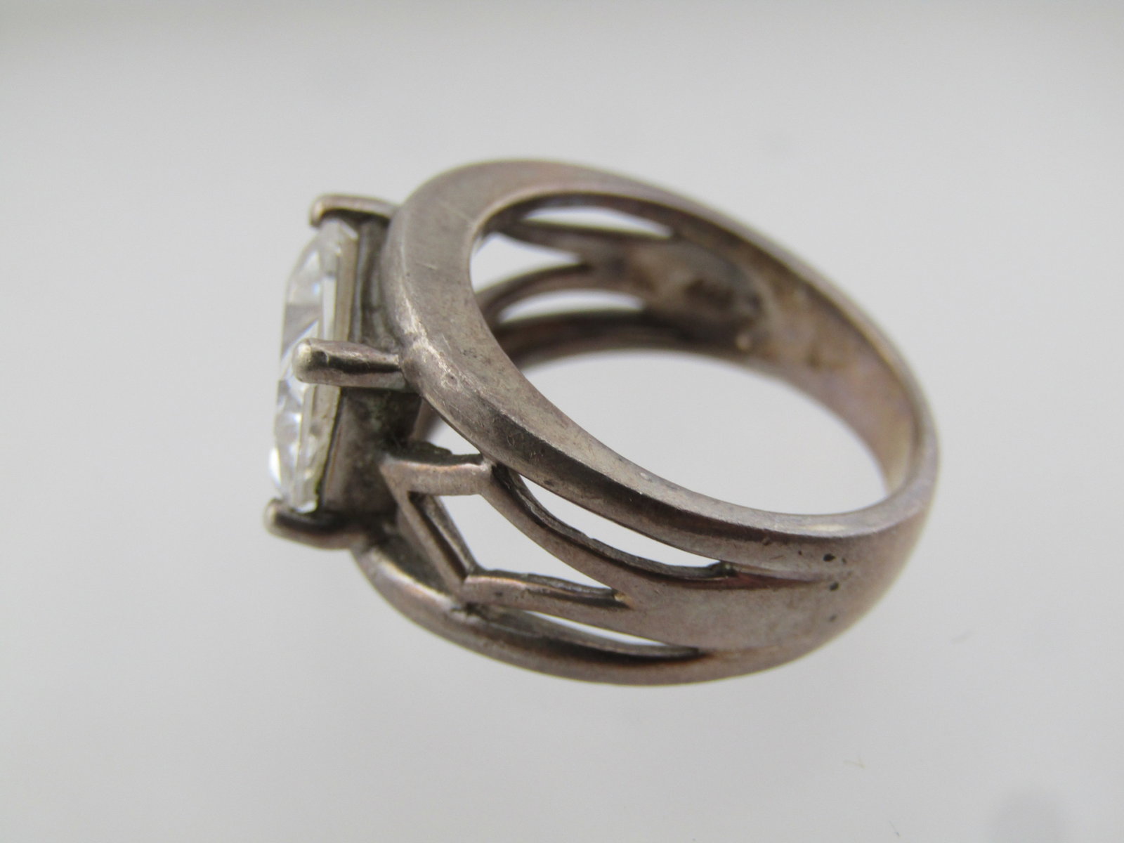 Vintage Sterling Rectangular Clear Stone Ring, Sz. 6, Wide, 1970's-1980's - 5