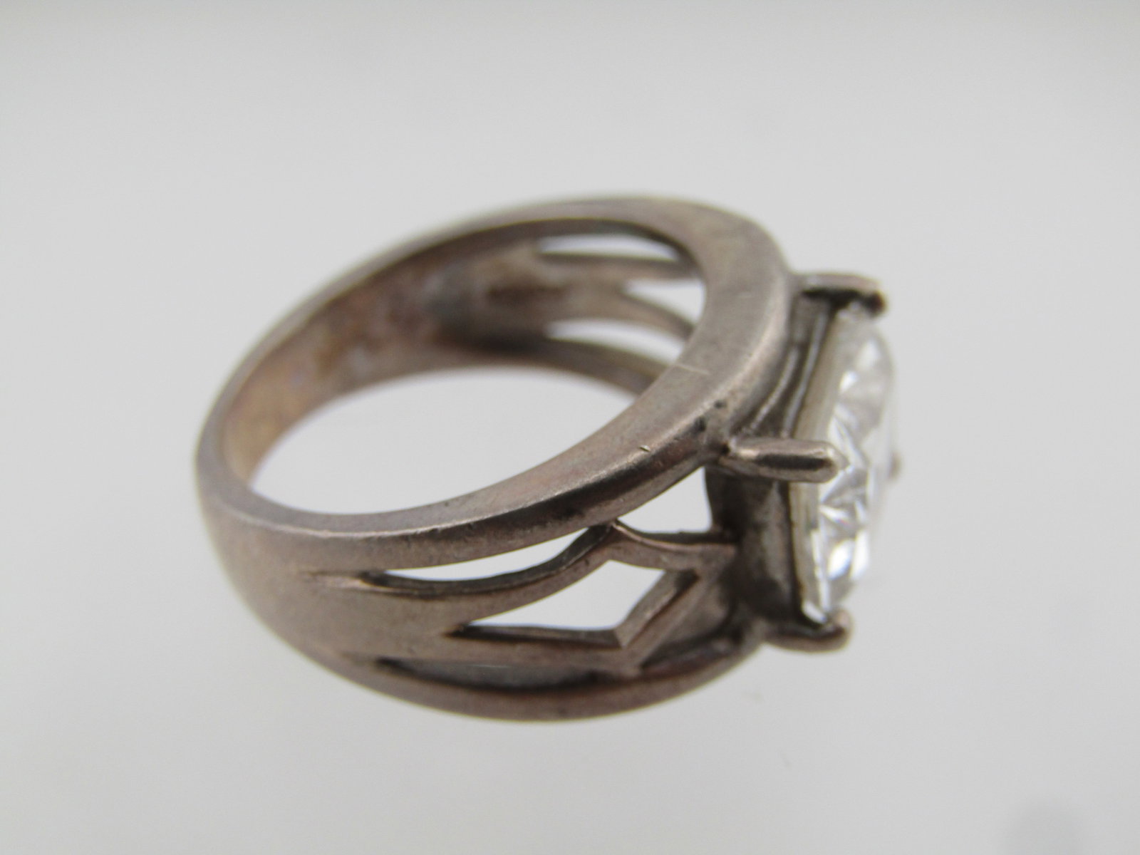 Vintage Sterling Rectangular Clear Stone Ring, Sz. 6, Wide, 1970's-1980's - 6