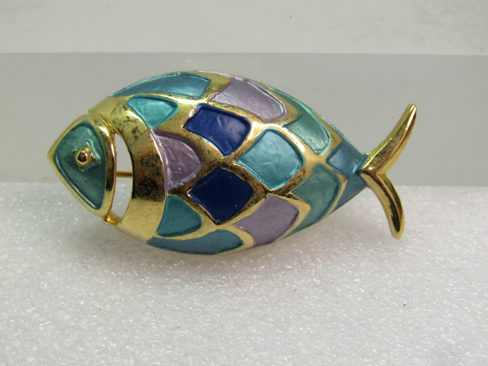 Vintage Enameled Fish Brooch, Lavender/Aqua, 1970's-1980's - 2