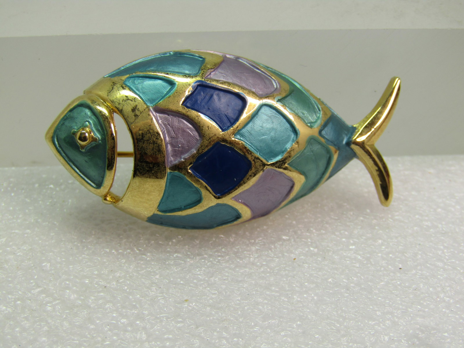 Vintage Enameled Fish Brooch, Lavender/Aqua, 1970's-1980's - 3