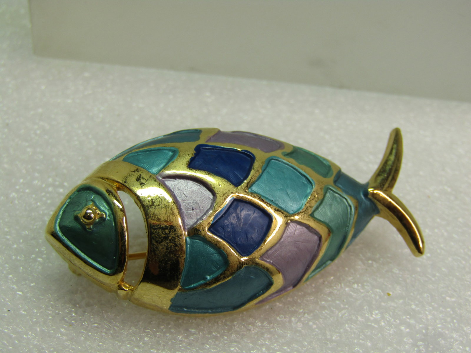 Vintage Enameled Fish Brooch, Lavender/Aqua, 1970's-1980's - 6