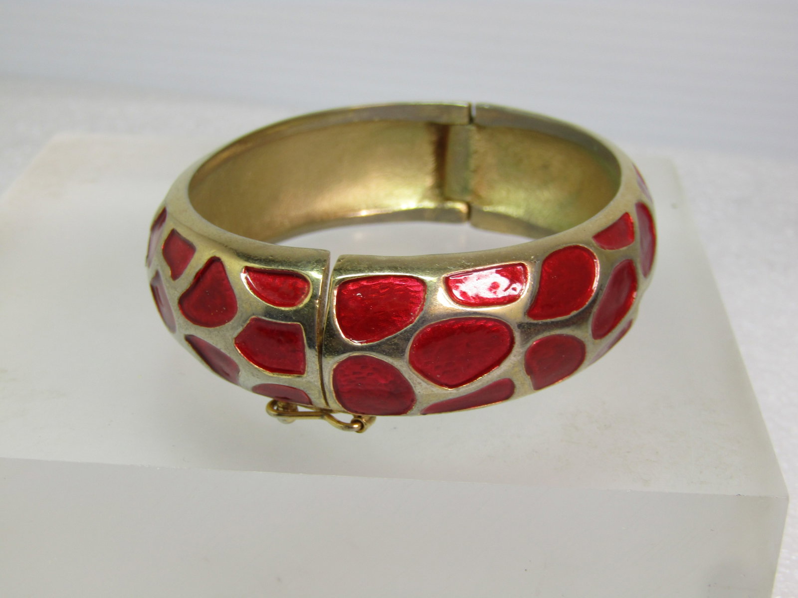 Vintage Red Enameled Animal Print Bracelet, Hinged/Locking, 6.5", 1970's-1980's - 2