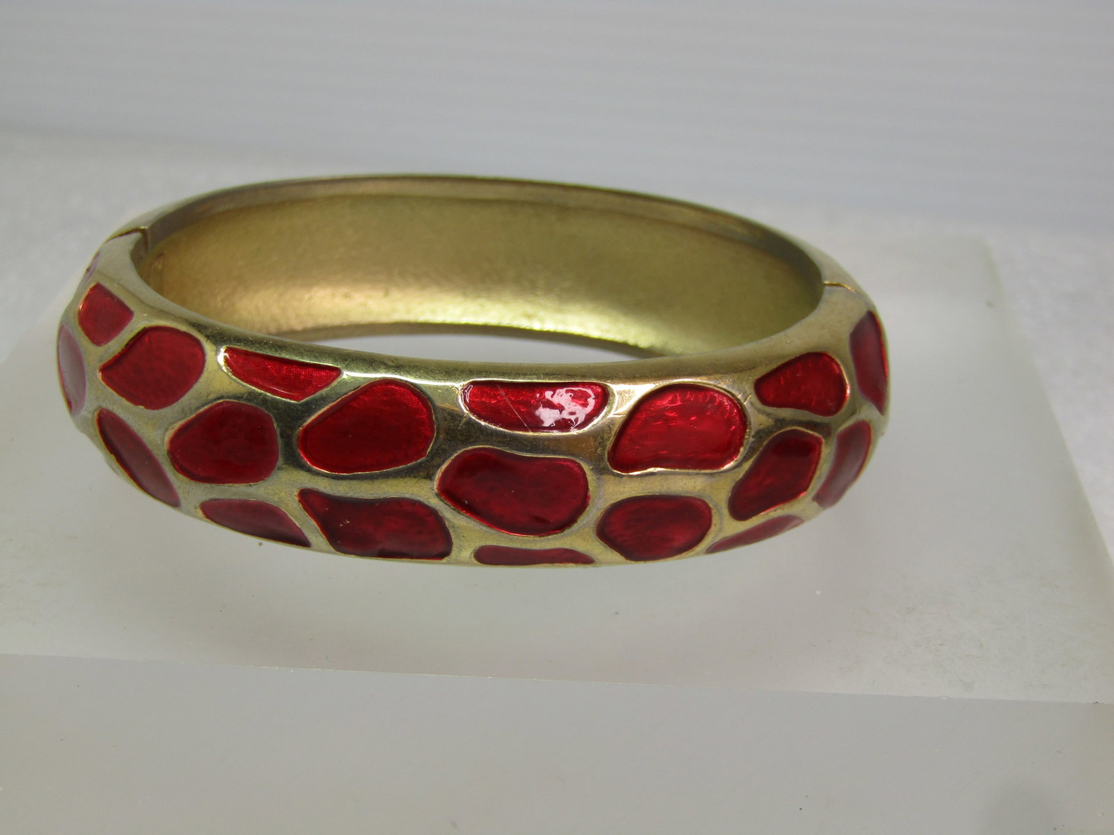 Vintage Red Enameled Animal Print Bracelet, Hinged/Locking, 6.5", 1970's-1980's - 3