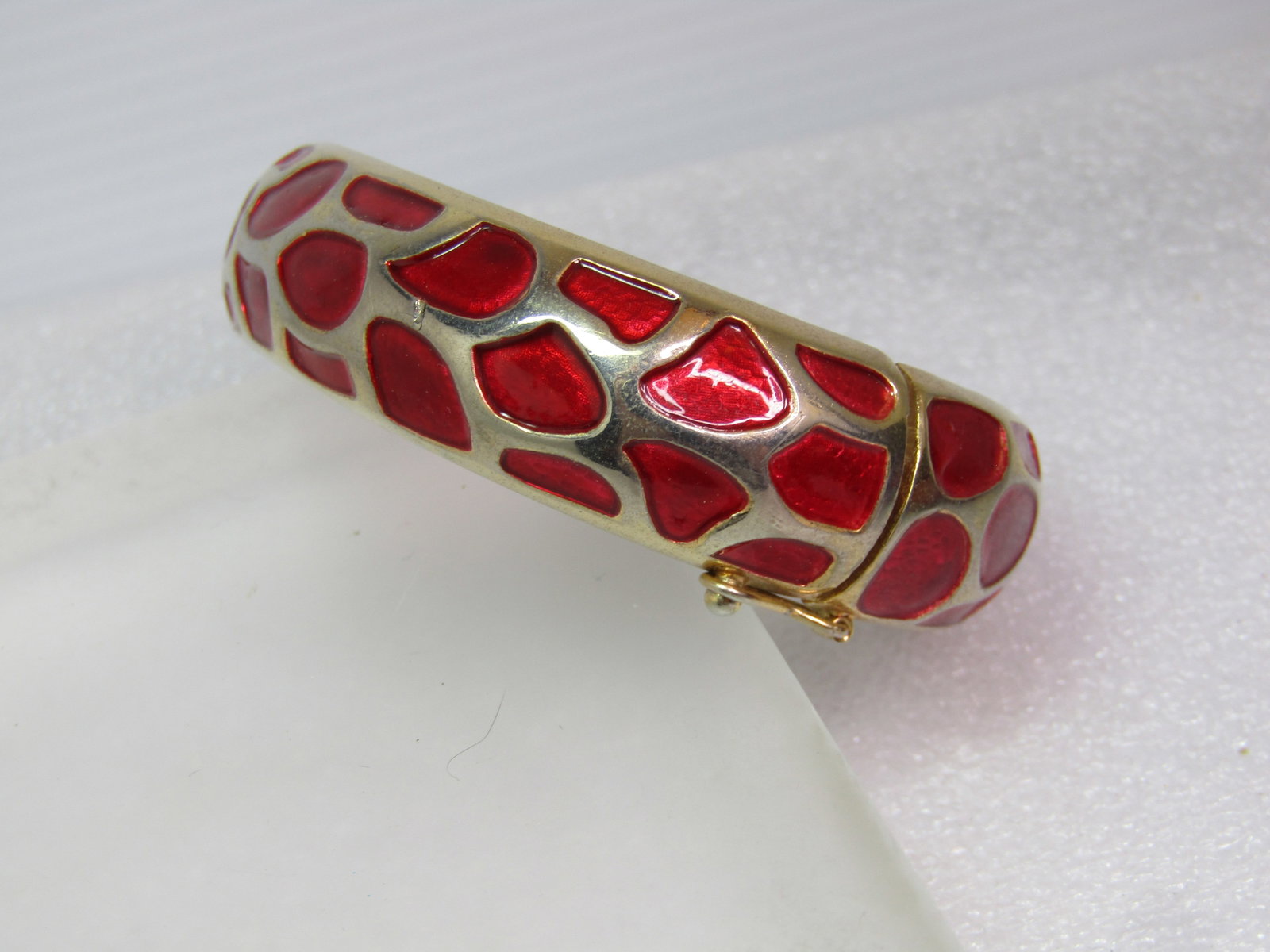 Vintage Red Enameled Animal Print Bracelet, Hinged/Locking, 6.5", 1970's-1980's - 5