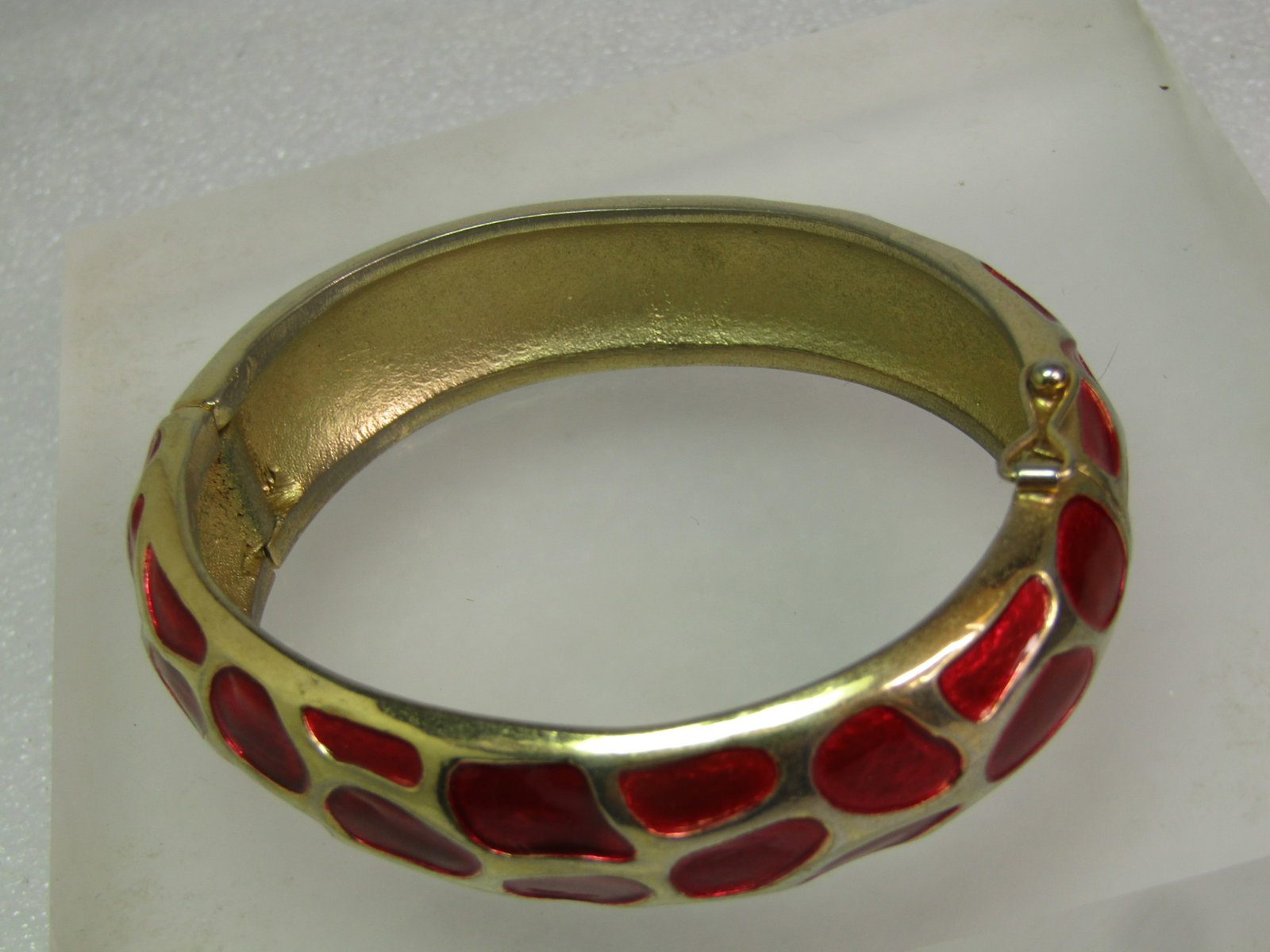 Vintage Red Enameled Animal Print Bracelet, Hinged/Locking, 6.5", 1970's-1980's - 6