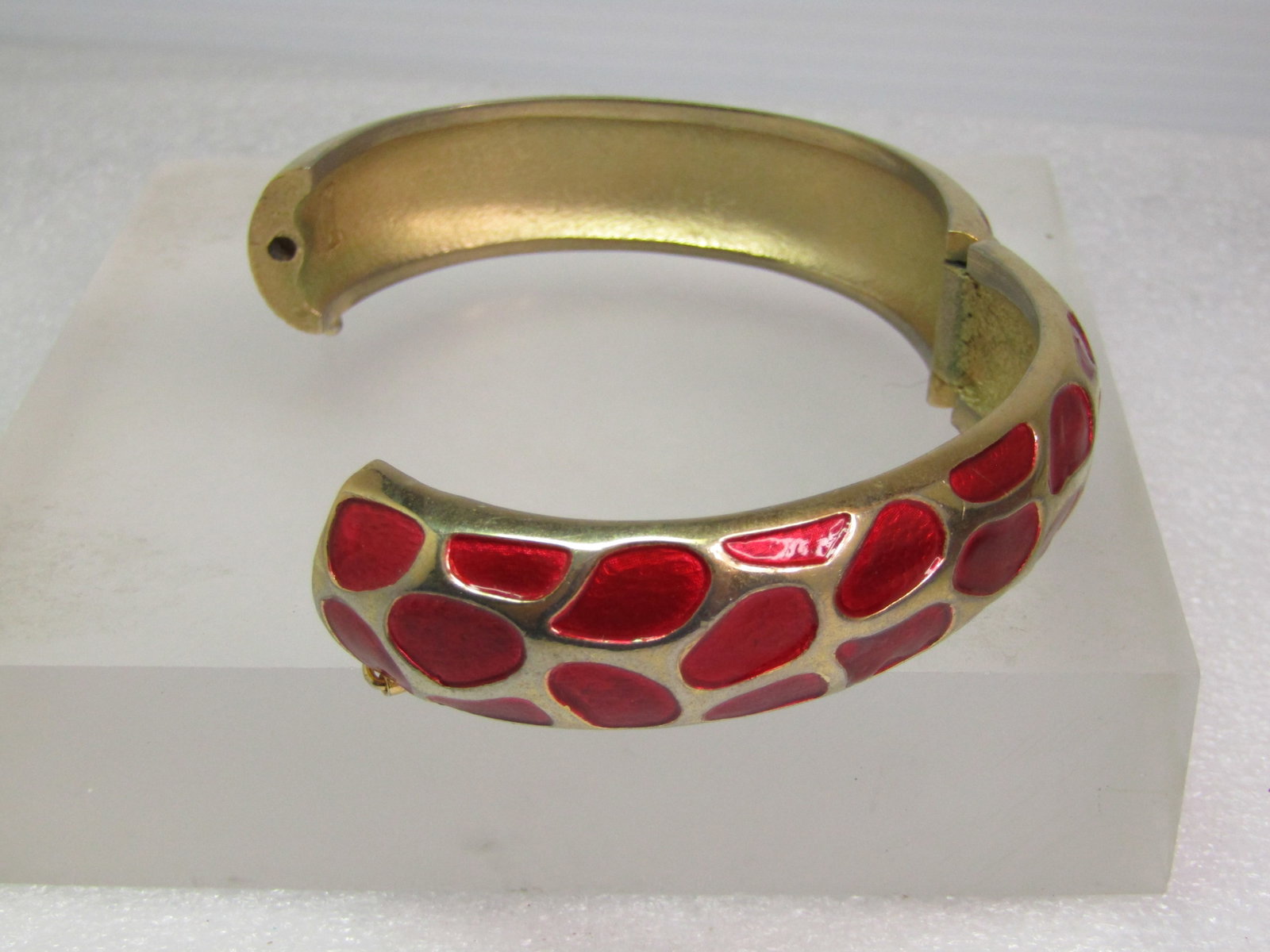 Vintage Red Enameled Animal Print Bracelet, Hinged/Locking, 6.5", 1970's-1980's - 7