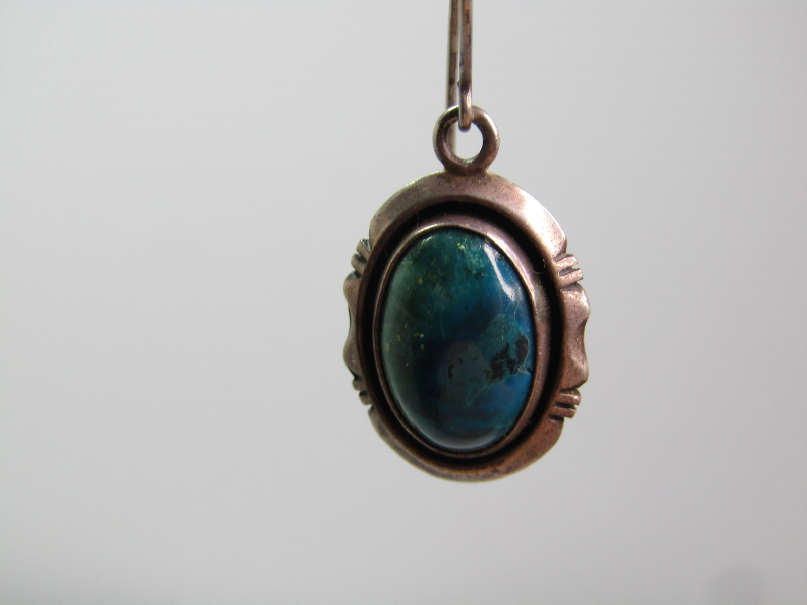 Vintage Sterling Southwestern Chrysocolla Earrings, Pierced, Drop, 1970's-1980's Signed - 3