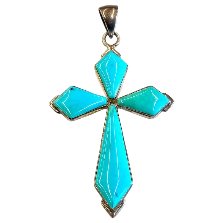 Estate Turquoise Sterling Silver Cross Pendant (1 of 6)