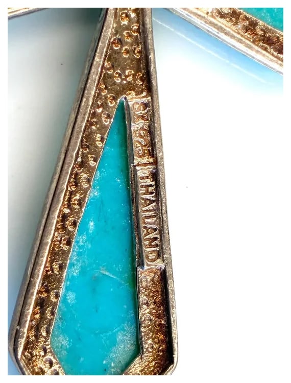 Estate Turquoise Sterling Silver Cross Pendant - 6