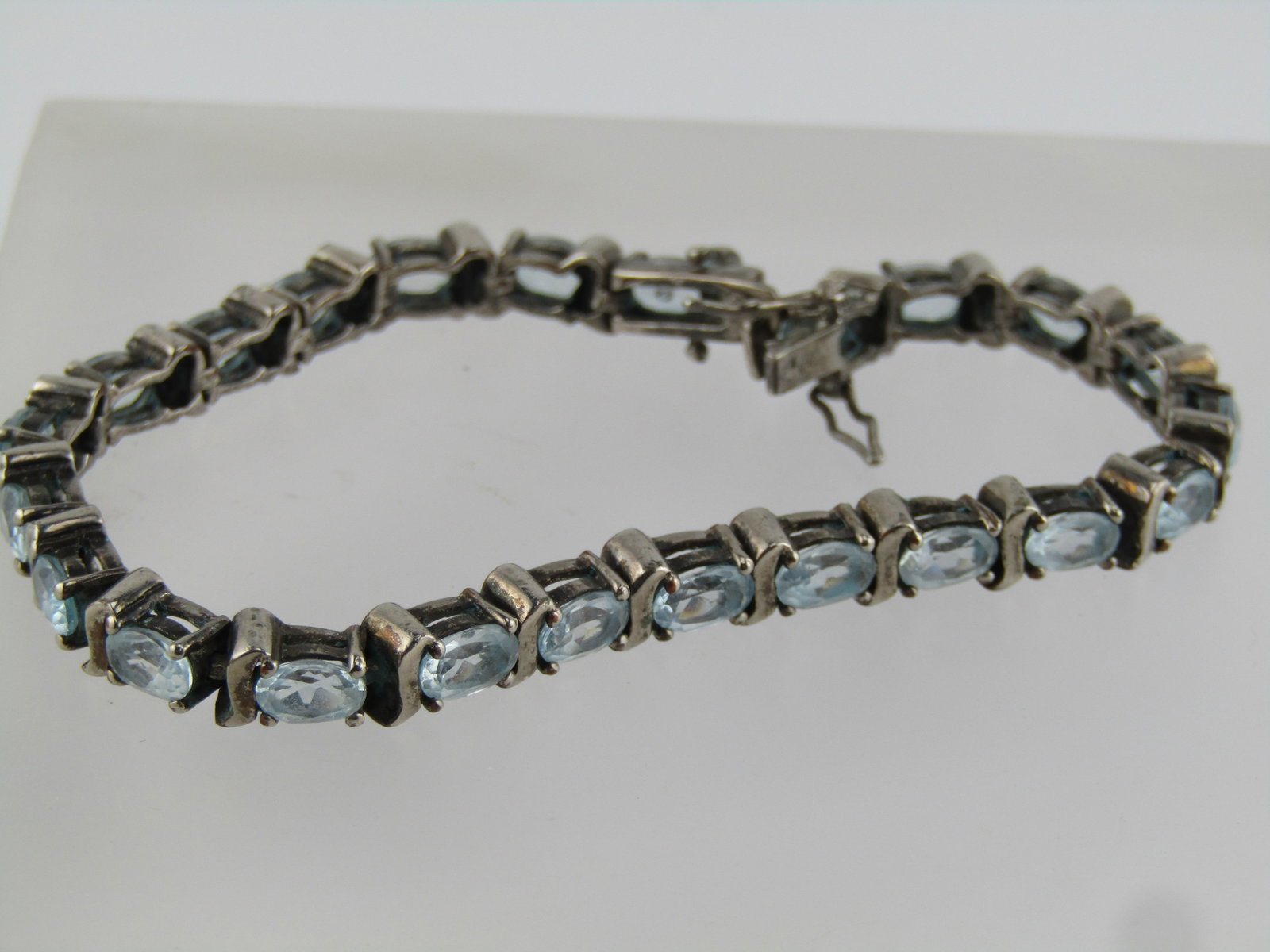 Vintage Sterling Silver Blue Topaz Bracelet, 7.25", Signed, 1980's - 3