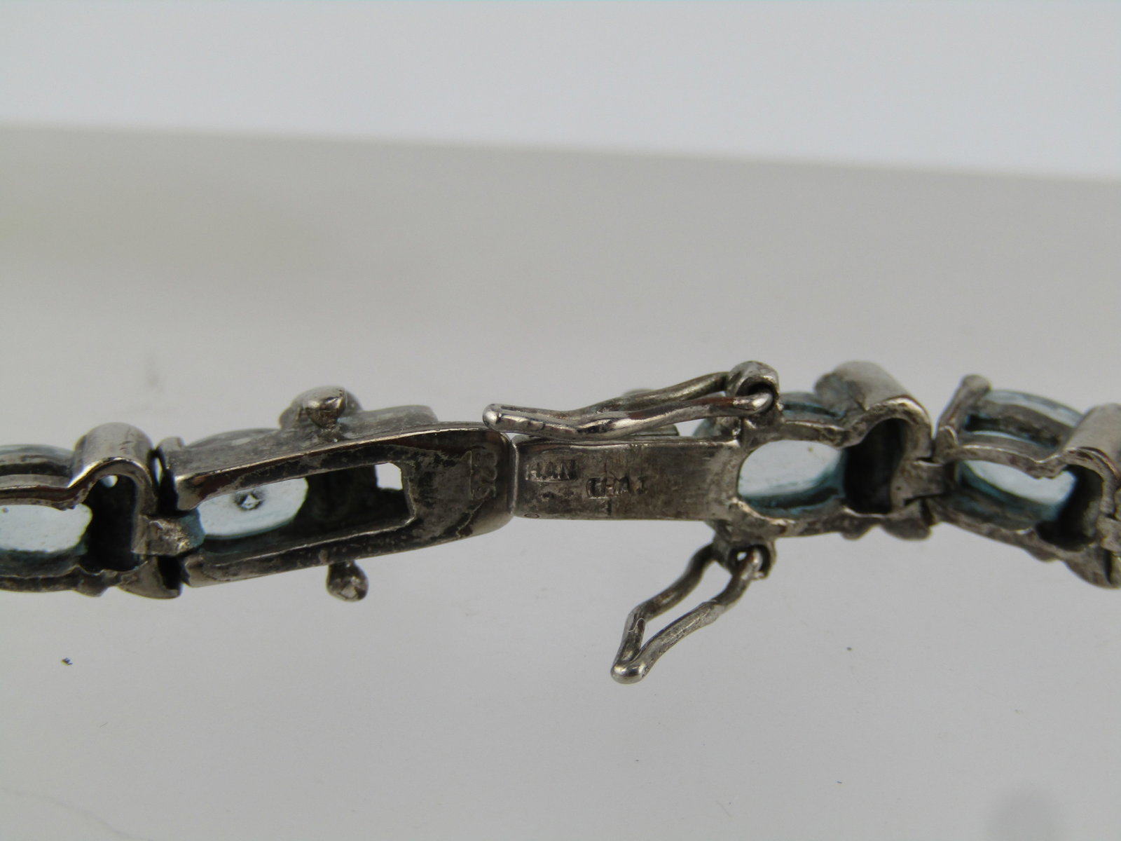 Vintage Sterling Silver Blue Topaz Bracelet, 7.25", Signed, 1980's - 4