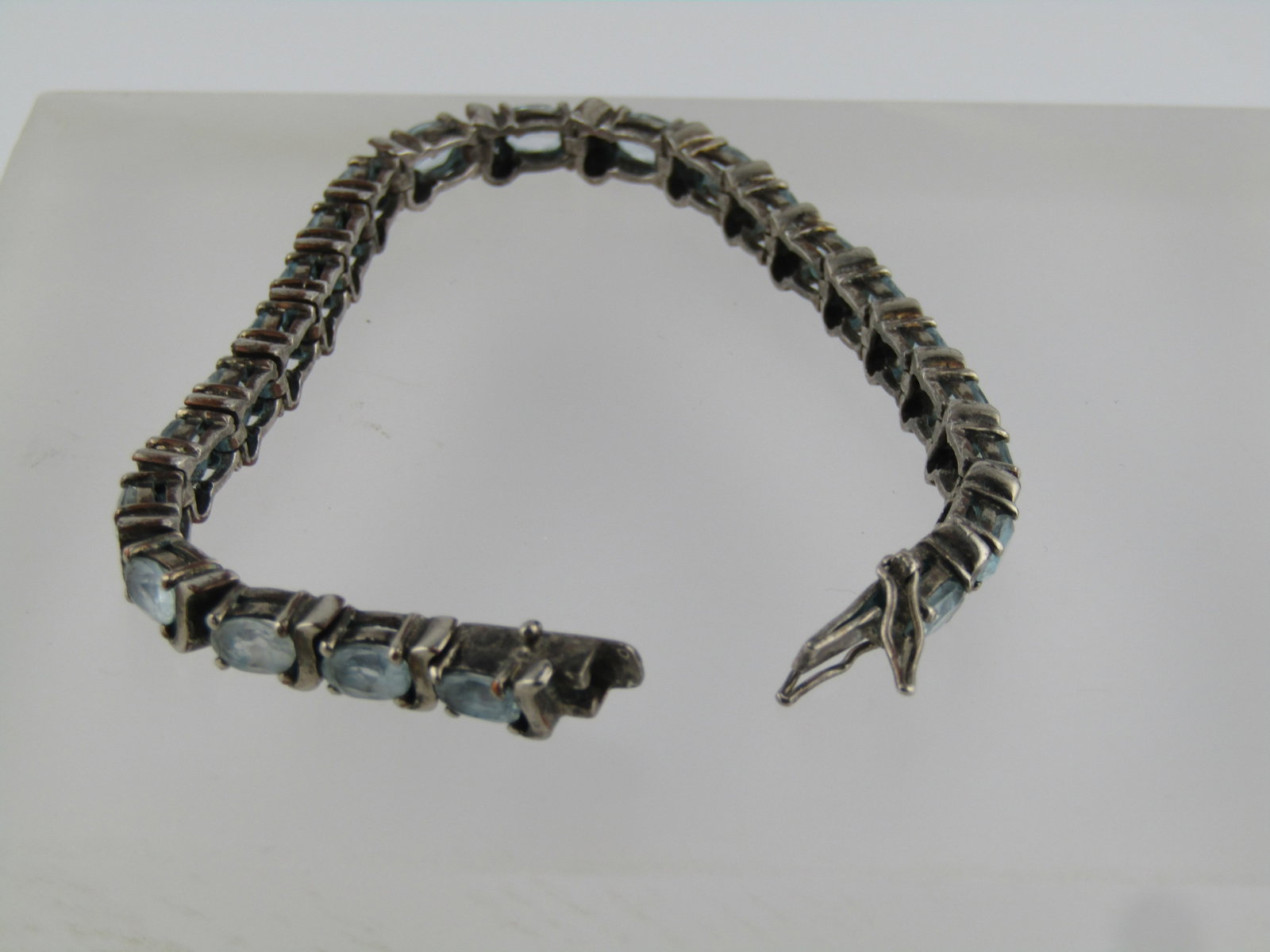 Vintage Sterling Silver Blue Topaz Bracelet, 7.25", Signed, 1980's - 5