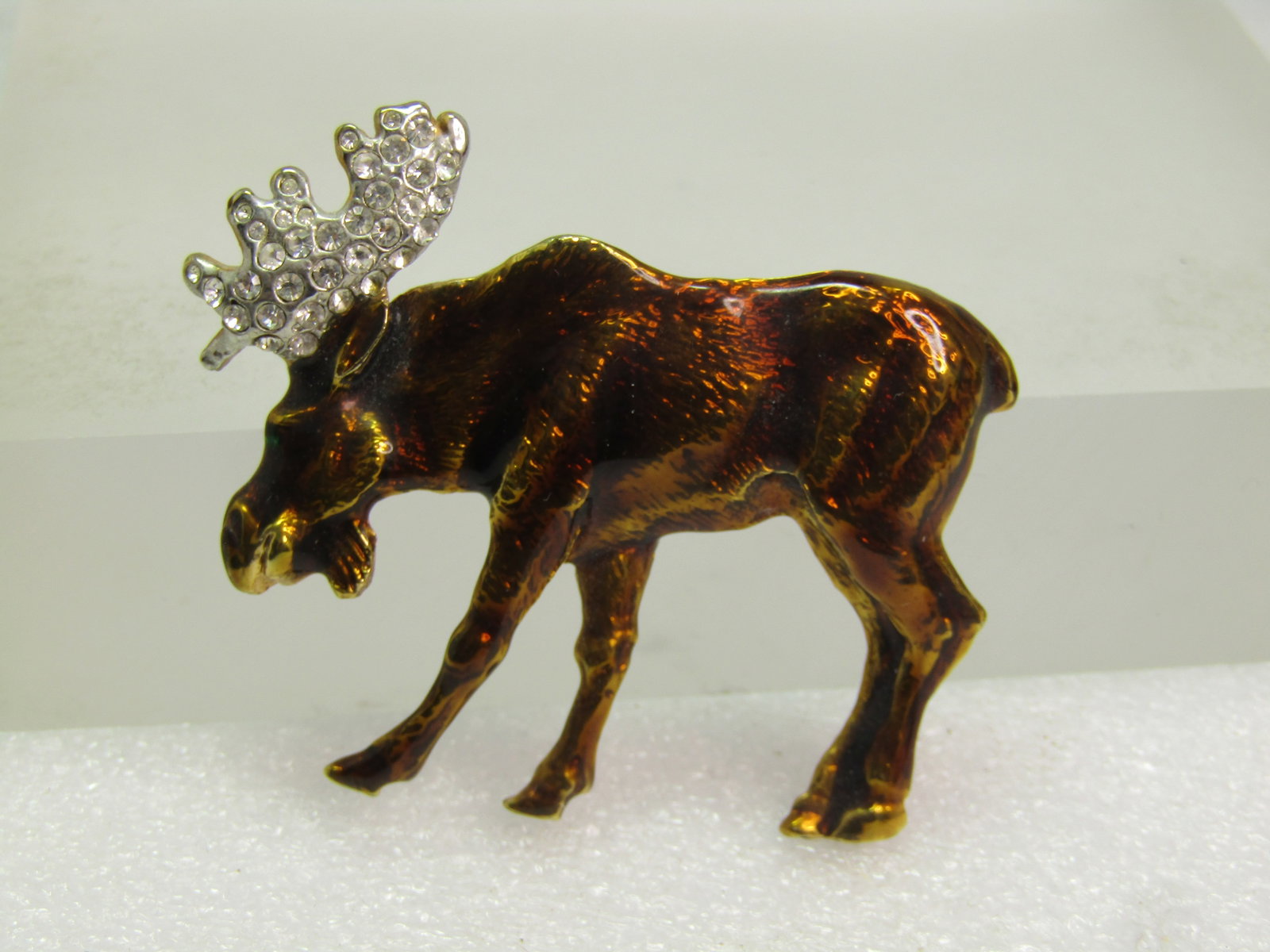 Vintage Enamaeled Moose Brooch, Rhinestone Antlers, 1980's-1990's (1 of 5)