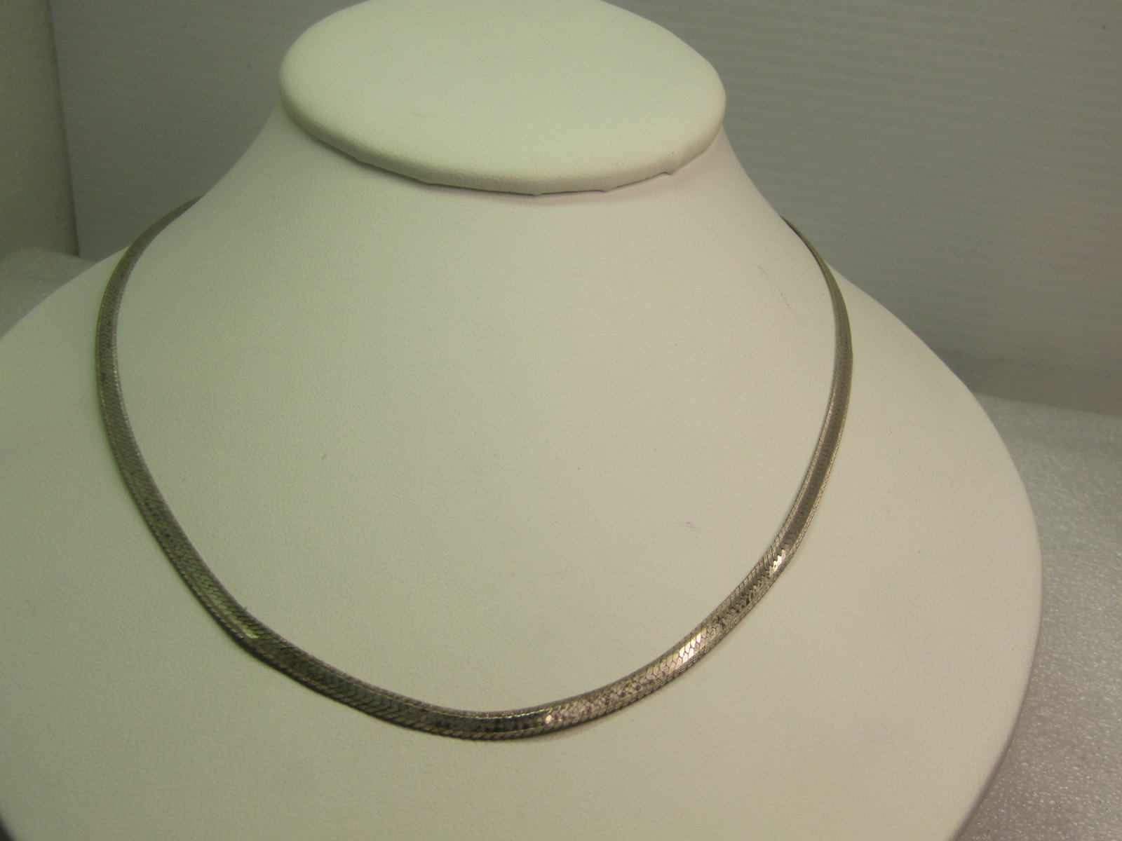 Vintage Sterling Herringbone Necklace, 18", Unisex, 1980's: Vintage Sterling Herringbone Necklace, 18", Unisex, 1980's. This has a decorative design that is the same on both sides. It has the herringbone center with a textured edge. It is appx. 3.5mm wide.