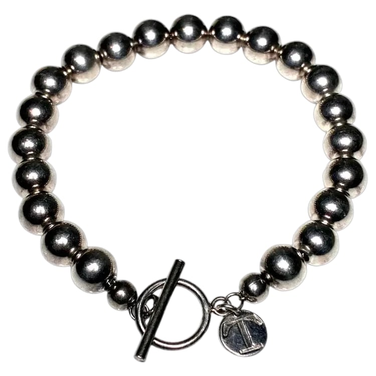 Estate Sterling Silver Ball Bead Bracelet With Toggle Closure Signed T (1 of 6)