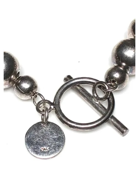Estate Sterling Silver Ball Bead Bracelet With Toggle Closure Signed T - 6