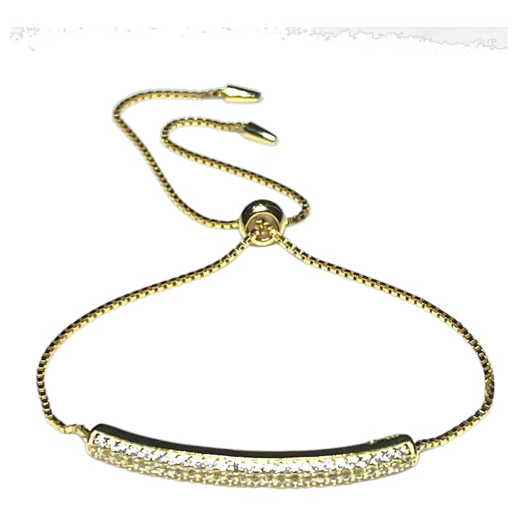 Estate Sterling Silver Gold Plated Pave CZ Bar Bolo Bracelet (1 of 6)