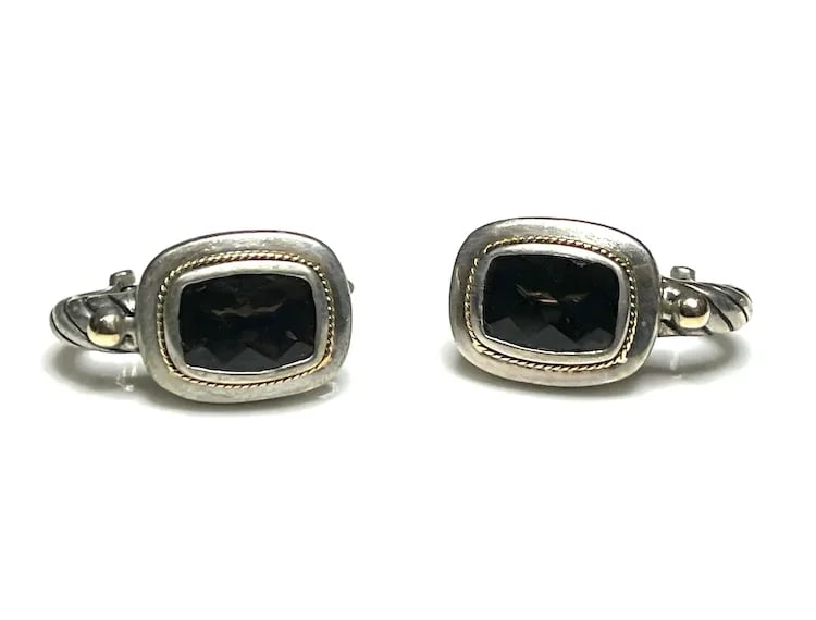 Estate Phillip Gavriel PG Sterling Silver and 18k Gold Smoky Quartz Filigree Cuff Bracelet, - 10