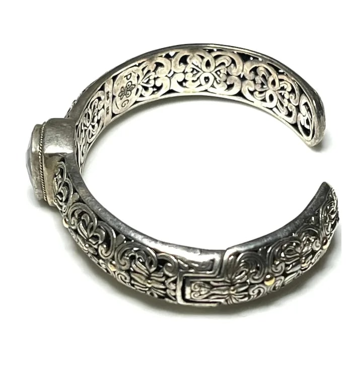 Estate Phillip Gavriel PG Sterling Silver and 18k Gold Smoky Quartz Filigree Cuff Bracelet, - 4