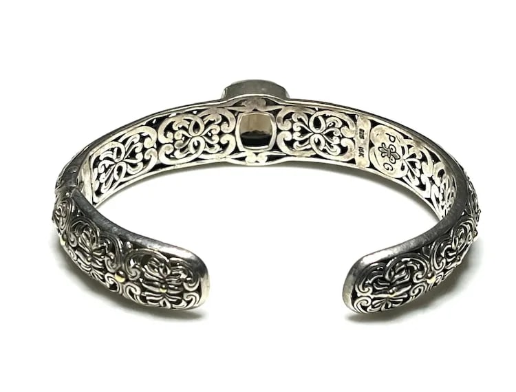 Estate Phillip Gavriel PG Sterling Silver and 18k Gold Smoky Quartz Filigree Cuff Bracelet, - 5