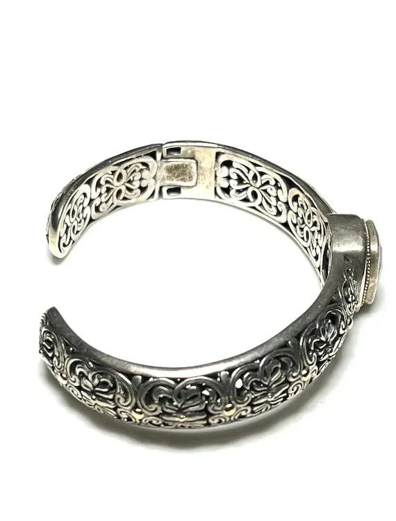 Estate Phillip Gavriel PG Sterling Silver and 18k Gold Smoky Quartz Filigree Cuff Bracelet, - 6