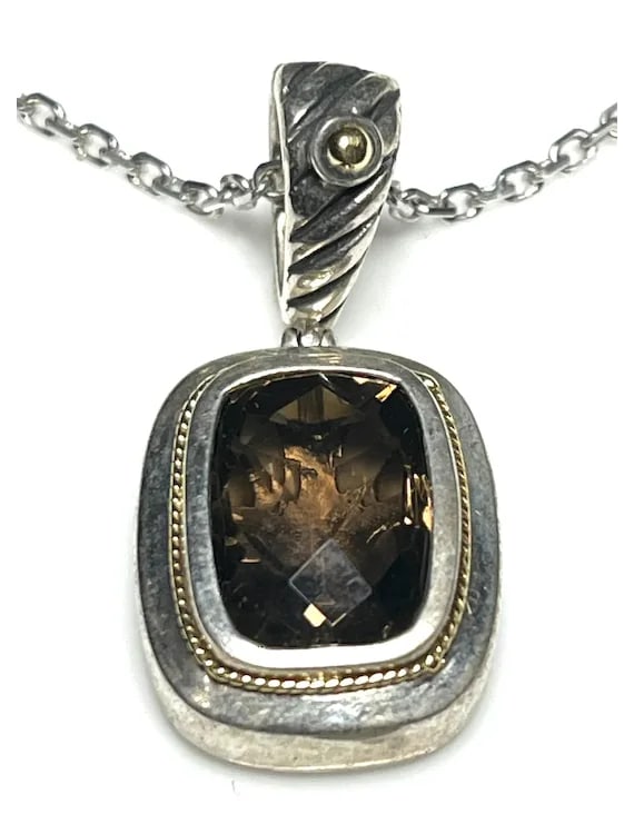 Estate Phillip Gavriel PG Sterling Silver and 18k Gold Smoky Quartz Filigree Cuff Bracelet, - 8