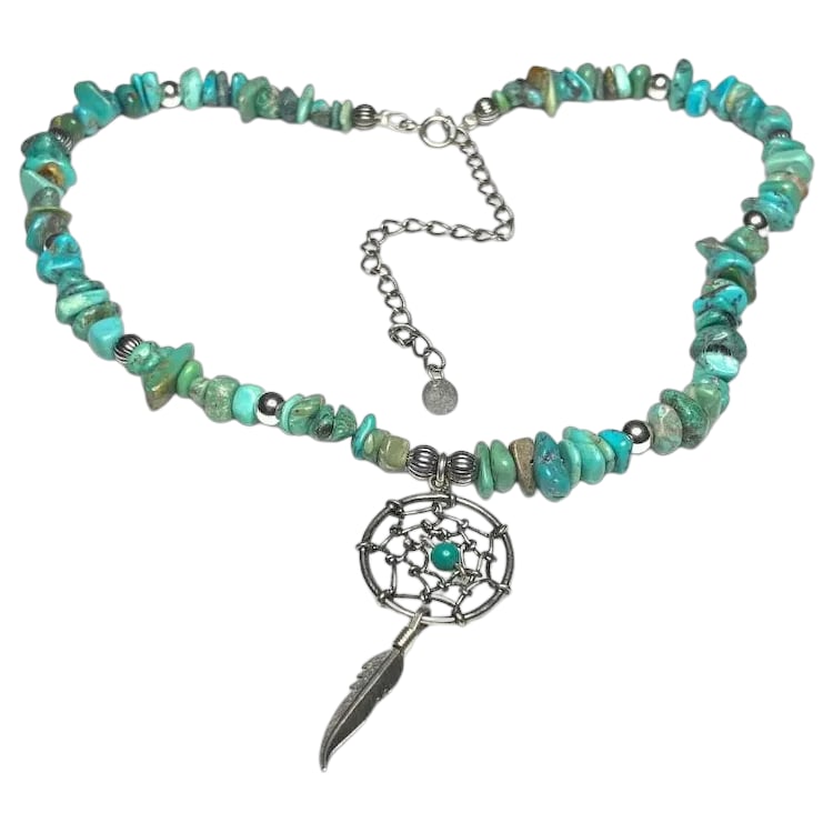 Estate Carolyn Pollack Relios Sterling Silver and Turquoise Dreamcatcher Necklace (1 of 5)