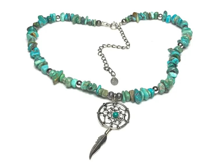 Estate Carolyn Pollack Relios Sterling Silver and Turquoise Dreamcatcher Necklace - 2