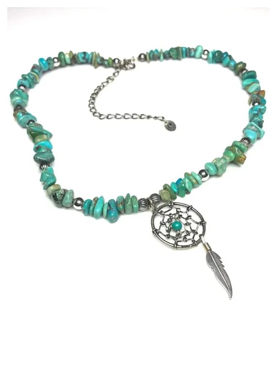 Estate Carolyn Pollack Relios Sterling Silver and Turquoise Dreamcatcher Necklace - 3