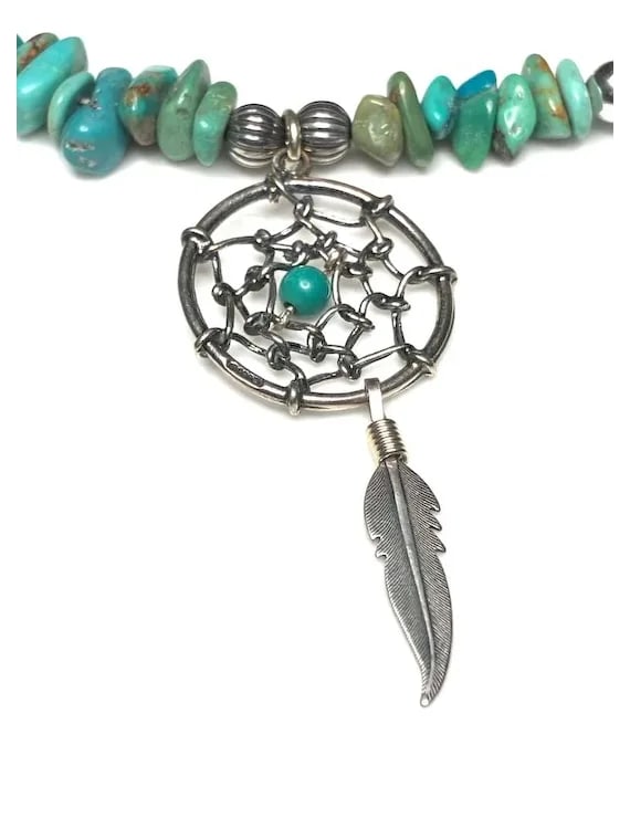 Estate Carolyn Pollack Relios Sterling Silver and Turquoise Dreamcatcher Necklace - 4